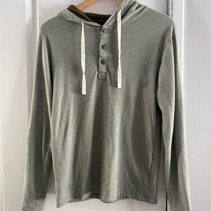 George Olive Hooded Sweatshirt Henley Style Preppy Minamilist
